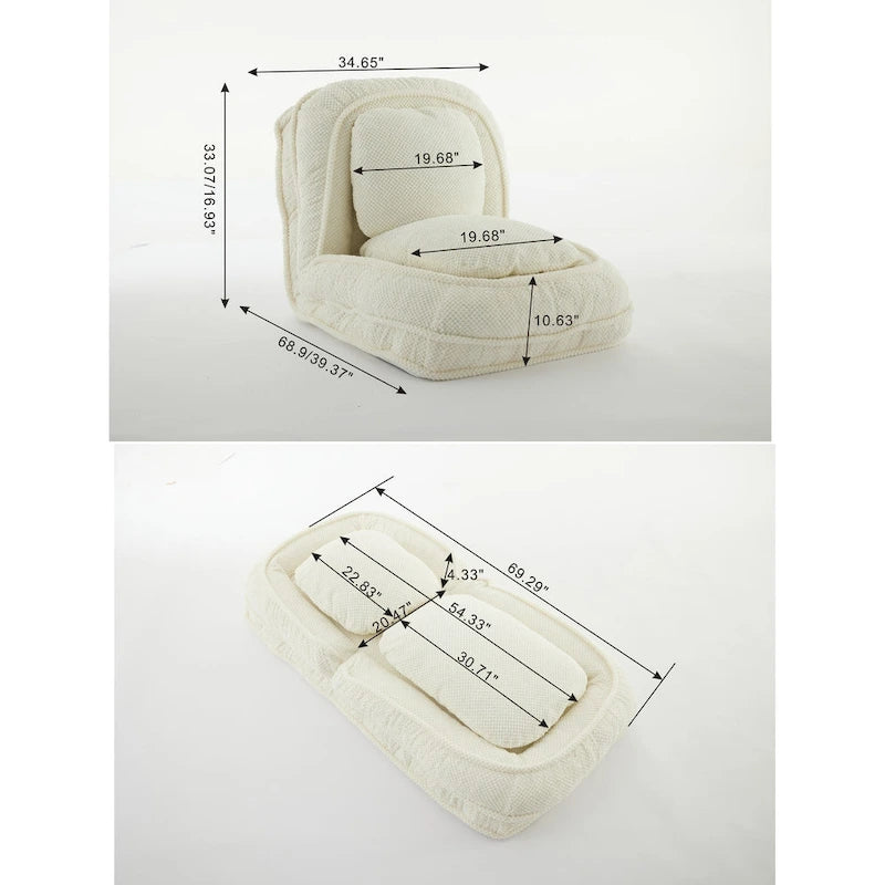 Chaise longue réglable blanche 47,8 avec dossier haut
