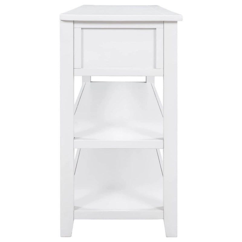 Console rétro avec deux étagères ouvertes, cadre et pieds en bois de pin massif pour salon