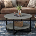 Table basse ronde de ferme de 31,5 pouces avec rangement à 2 niveaux et pieds en métal