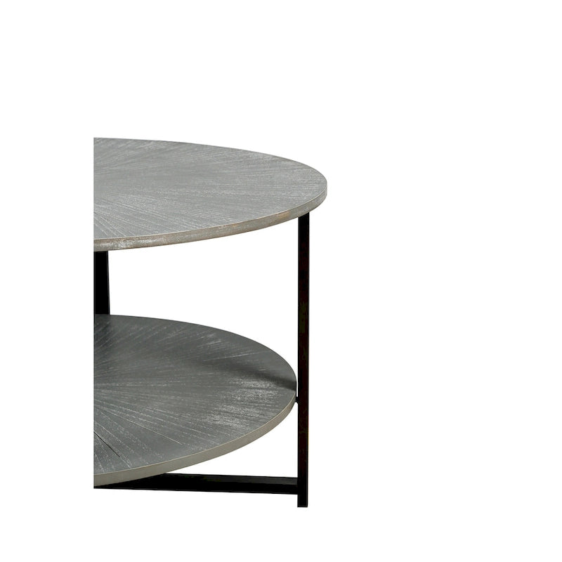 Table basse ronde de ferme de 31,5 pouces avec rangement à 2 niveaux et pieds en métal