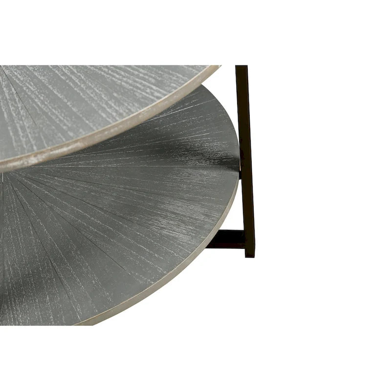 Table basse ronde de ferme de 31,5 pouces avec rangement à 2 niveaux et pieds en métal