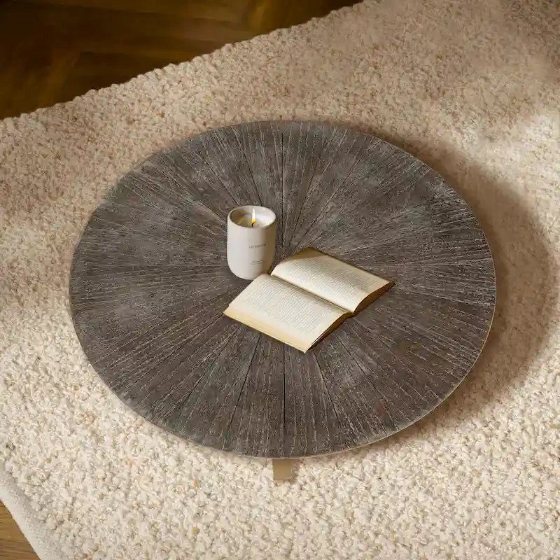 Table basse ronde de ferme de 31,5 pouces avec rangement à 2 niveaux et pieds en métal