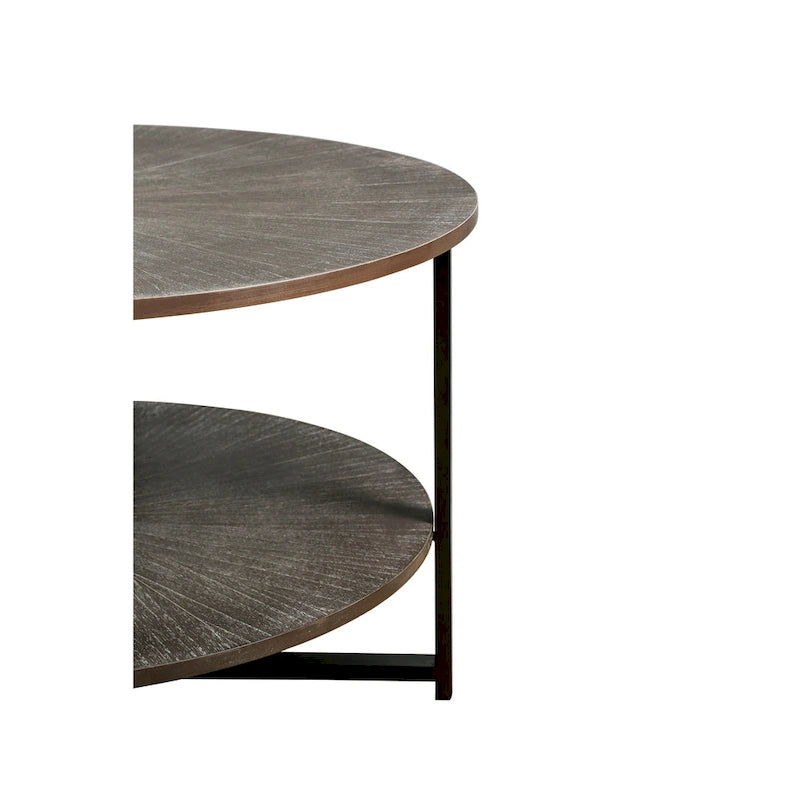 Table basse ronde de ferme de 31,5 pouces avec rangement à 2 niveaux et pieds en métal