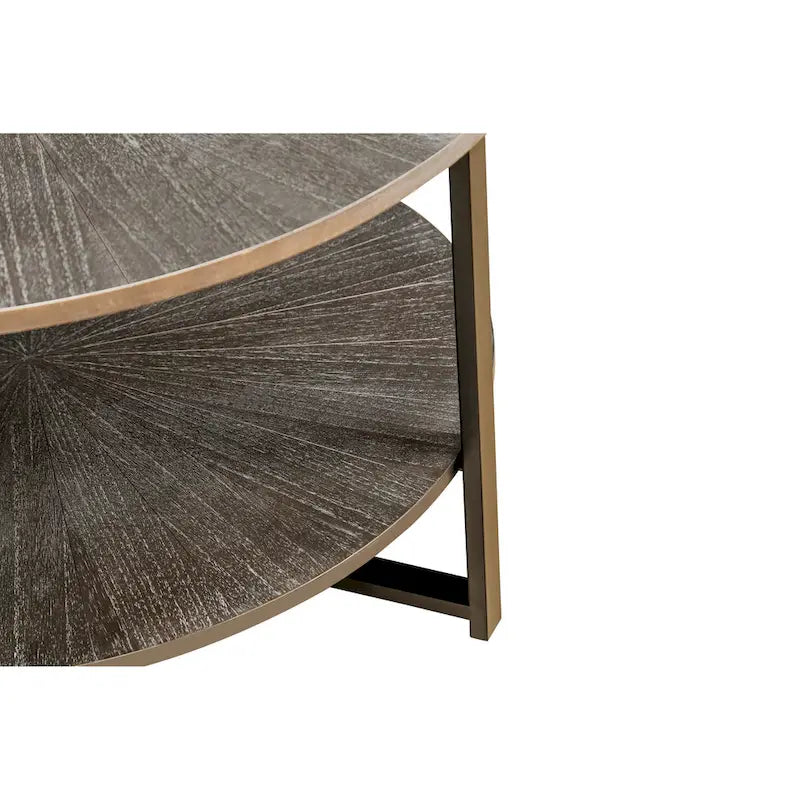 Table basse ronde de ferme de 31,5 pouces avec rangement à 2 niveaux et pieds en métal