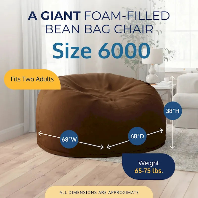 Pouf géant 180 cm avec repose-pieds, grand format, en suédine marron