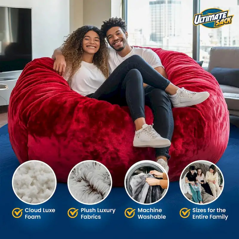 Pouf géant 180 cm avec repose-pieds, grand format, en suédine marron