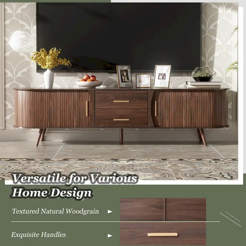 Meuble TV scandinave pour téléviseur de 80", Meuble de salon avec rangements, Console multimédia avec 2 tiroirs