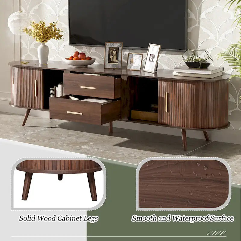 Meuble TV scandinave pour téléviseur de 80", Meuble de salon avec rangements, Console multimédia avec 2 tiroirs