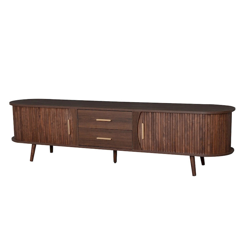 Meuble TV scandinave pour téléviseur de 80", Meuble de salon avec rangements, Console multimédia avec 2 tiroirs