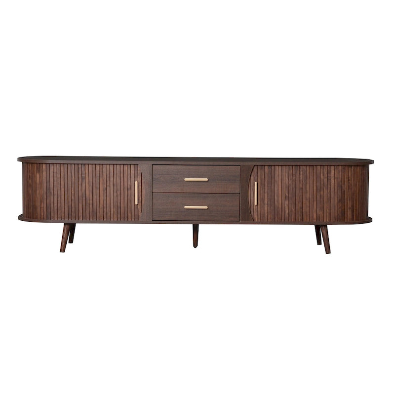 Meuble TV scandinave pour téléviseur de 80", Meuble de salon avec rangements, Console multimédia avec 2 tiroirs