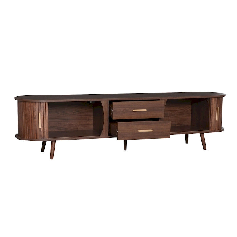 Meuble TV scandinave pour téléviseur de 80", Meuble de salon avec rangements, Console multimédia avec 2 tiroirs
