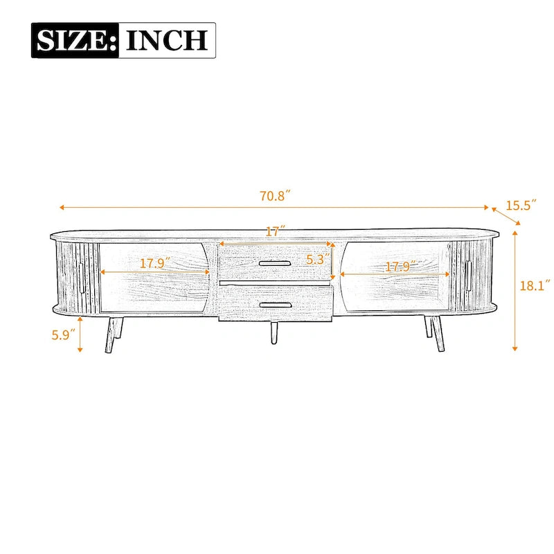 Meuble TV scandinave pour téléviseur de 80", Meuble de salon avec rangements, Console multimédia avec 2 tiroirs