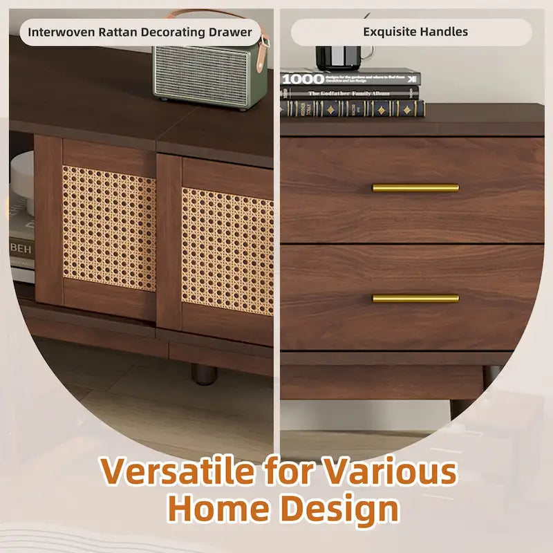 Meuble TV scandinave pour téléviseur de 80", Meuble de salon avec rangements, Console multimédia avec 2 tiroirs