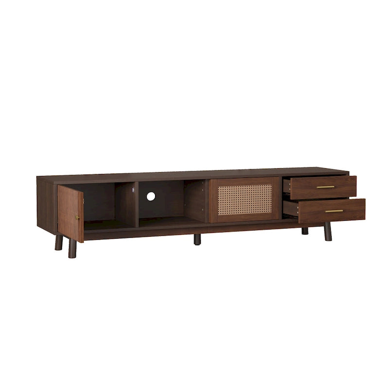 Meuble TV scandinave pour téléviseur de 80", Meuble de salon avec rangements, Console multimédia avec 2 tiroirs