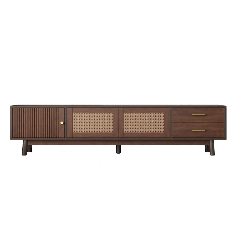 Meuble TV scandinave pour téléviseur de 80", Meuble de salon avec rangements, Console multimédia avec 2 tiroirs