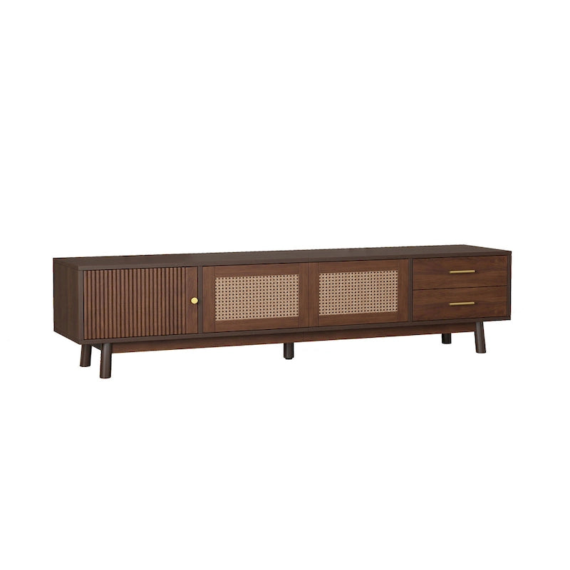 Meuble TV scandinave pour téléviseur de 80", Meuble de salon avec rangements, Console multimédia avec 2 tiroirs
