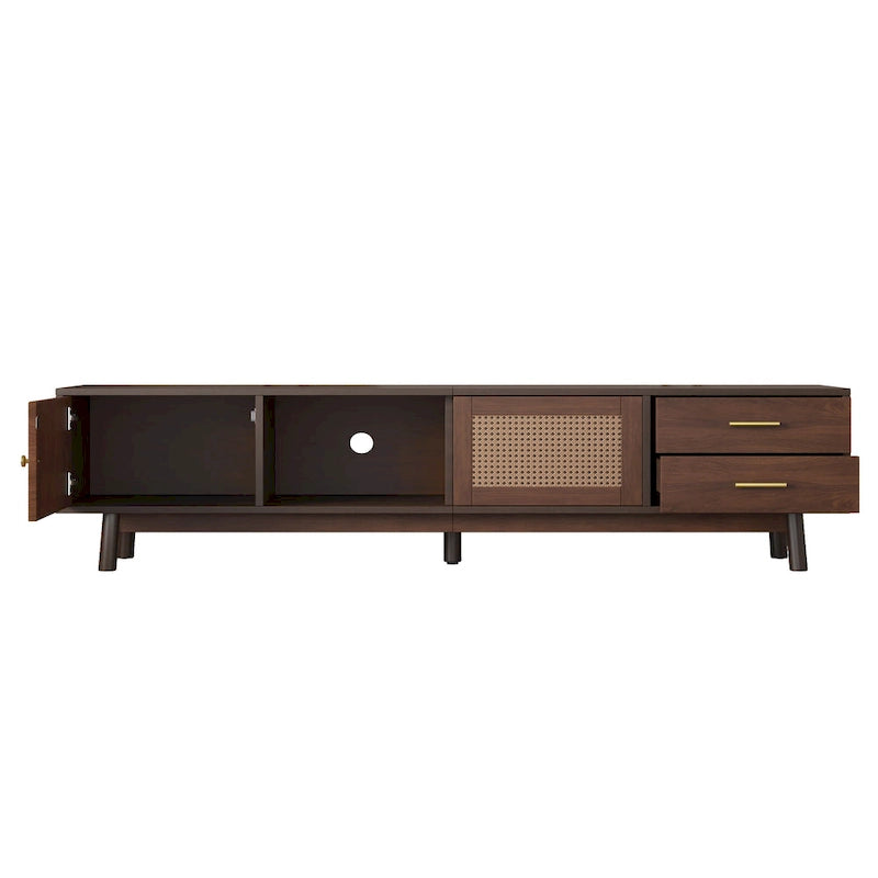 Meuble TV scandinave pour téléviseur de 80", Meuble de salon avec rangements, Console multimédia avec 2 tiroirs