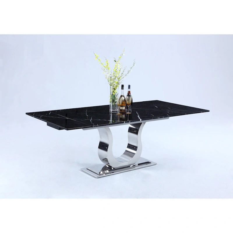 Table de salle à manger avec plateau en marbre Nero Marquina