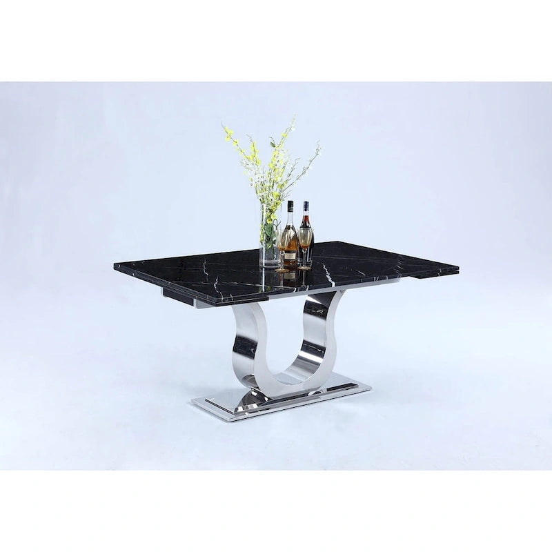 Table de salle à manger avec plateau en marbre Nero Marquina