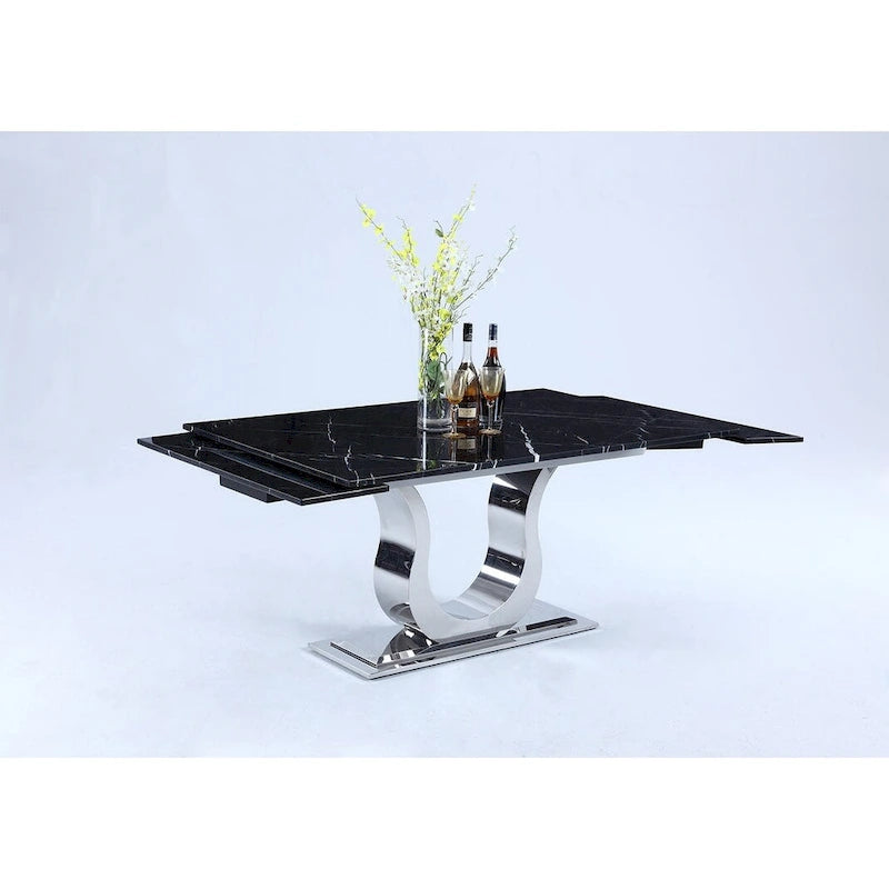 Table de salle à manger avec plateau en marbre Nero Marquina