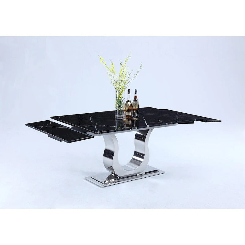 Table de salle à manger avec plateau en marbre Nero Marquina