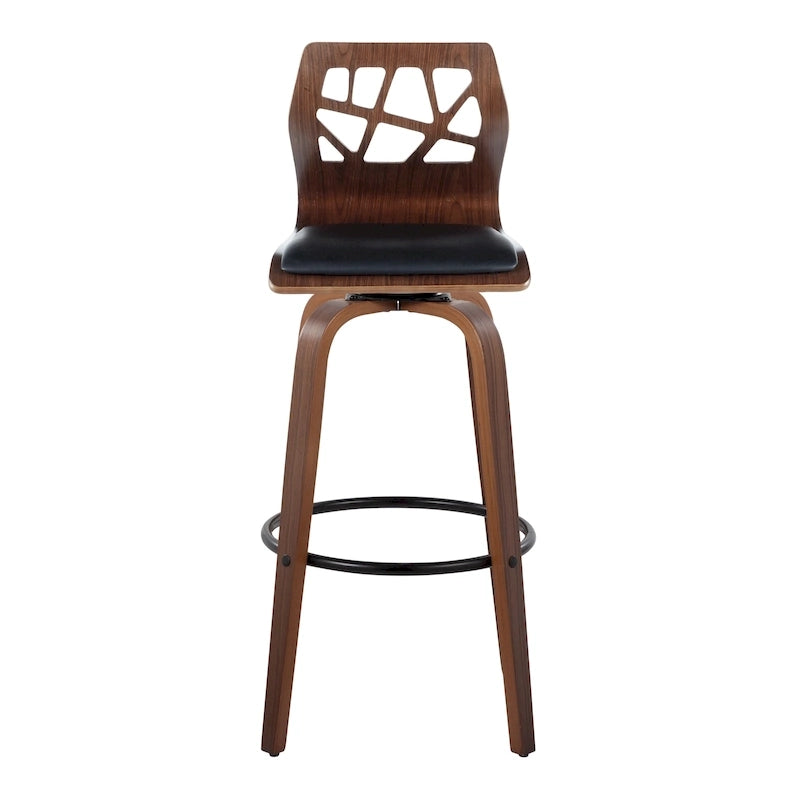 Tabouret de bar à hauteur fixe, pieds en bois courbé et repose-pieds rond (lot de 2)