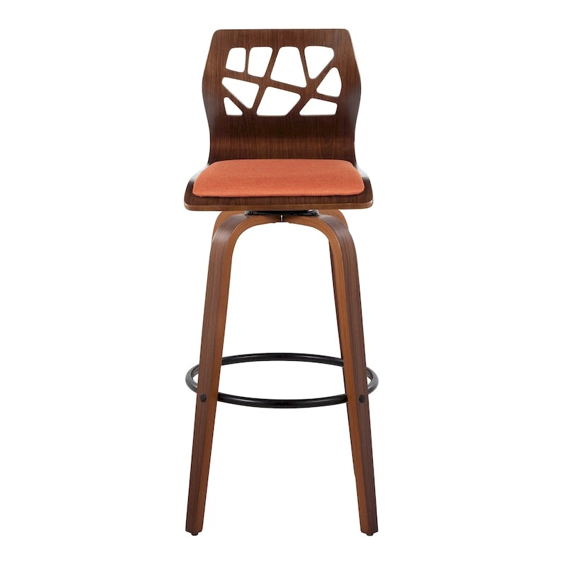 Tabouret de bar à hauteur fixe, pieds en bois courbé et repose-pieds rond (lot de 2)
