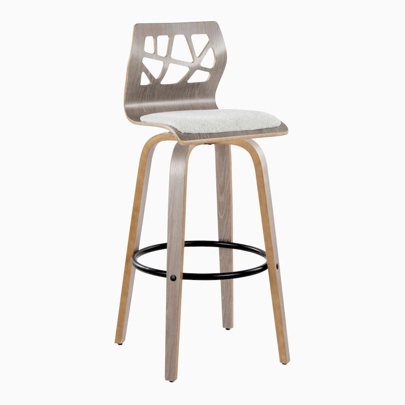 Tabouret de bar à hauteur fixe, pieds en bois courbé et repose-pieds rond (lot de 2)