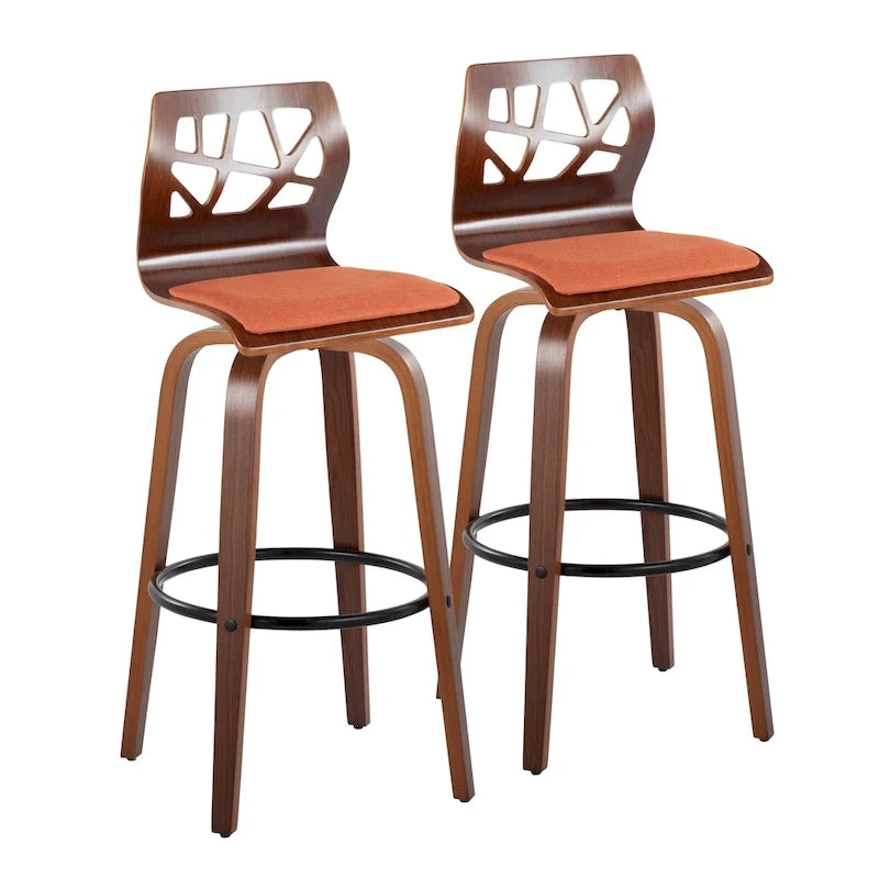 Tabouret de bar à hauteur fixe, pieds en bois courbé et repose-pieds rond (lot de 2)