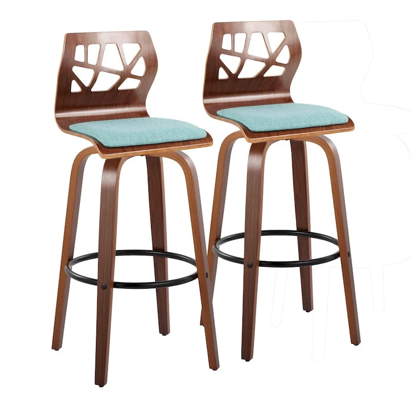 Tabouret de bar à hauteur fixe, pieds en bois courbé et repose-pieds rond (lot de 2)