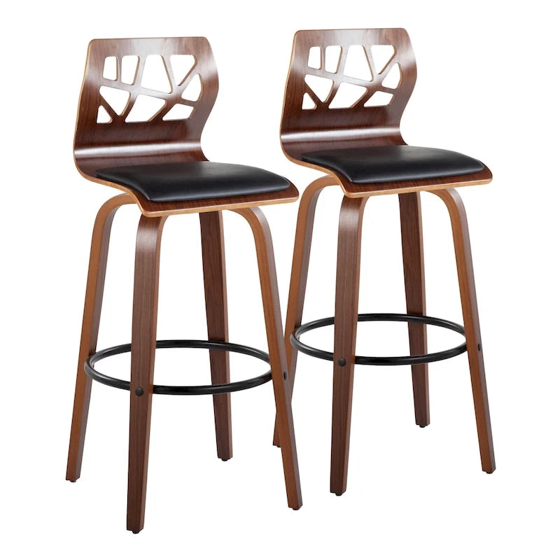 Tabouret de bar à hauteur fixe, pieds en bois courbé et repose-pieds rond (lot de 2)