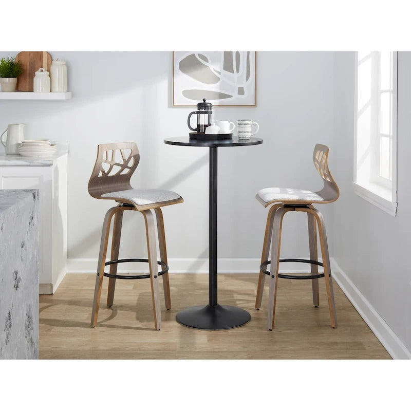 Tabouret de bar à hauteur fixe, pieds en bois courbé et repose-pieds rond (lot de 2)