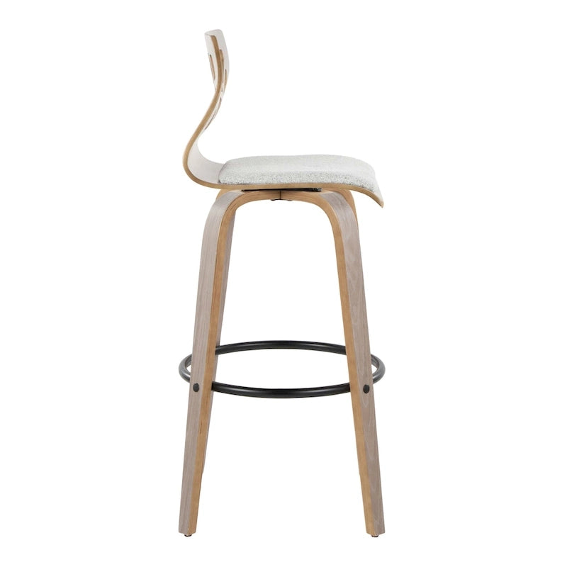 Tabouret de bar à hauteur fixe, pieds en bois courbé et repose-pieds rond (lot de 2)