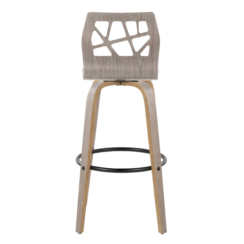 Tabouret de bar à hauteur fixe, pieds en bois courbé et repose-pieds rond (lot de 2)