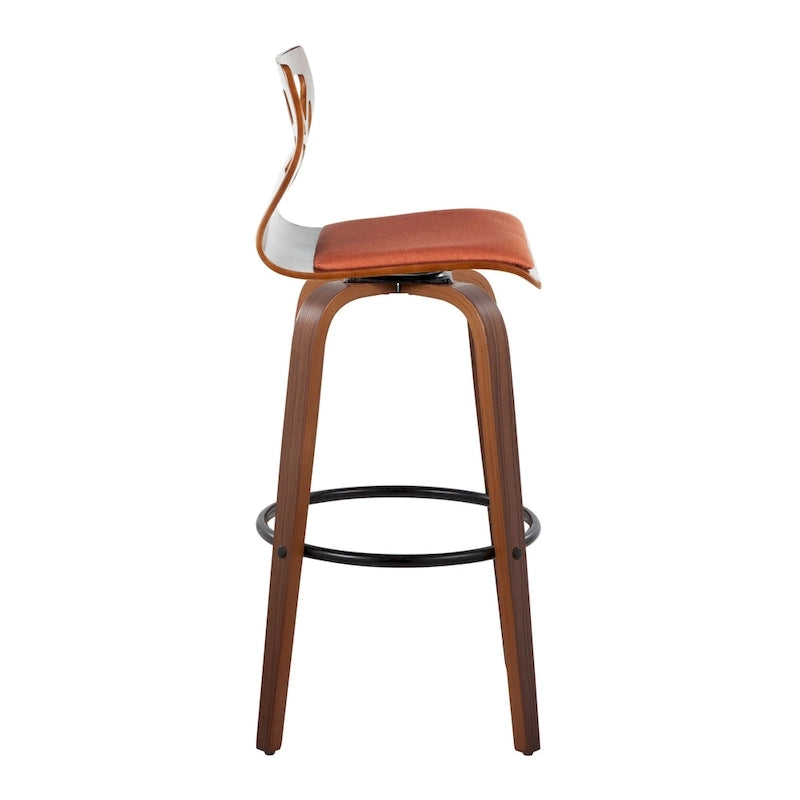 Tabouret de bar à hauteur fixe, pieds en bois courbé et repose-pieds rond (lot de 2)