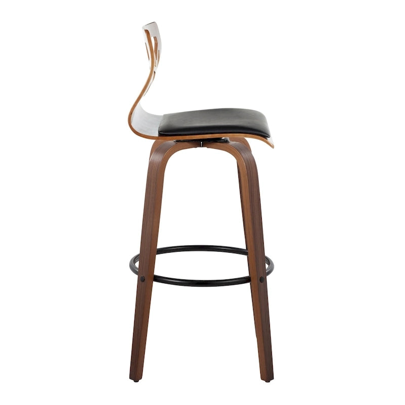 Tabouret de bar à hauteur fixe, pieds en bois courbé et repose-pieds rond (lot de 2)