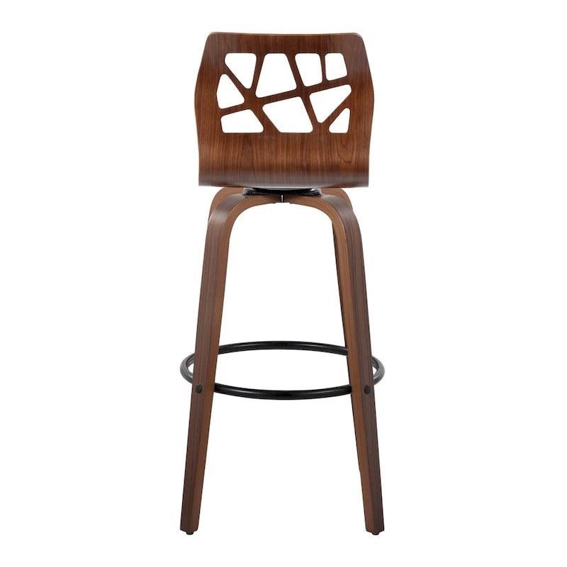 Tabouret de bar à hauteur fixe, pieds en bois courbé et repose-pieds rond (lot de 2)