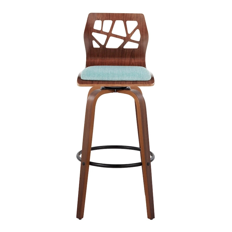 Tabouret de bar à hauteur fixe, pieds en bois courbé et repose-pieds rond (lot de 2)