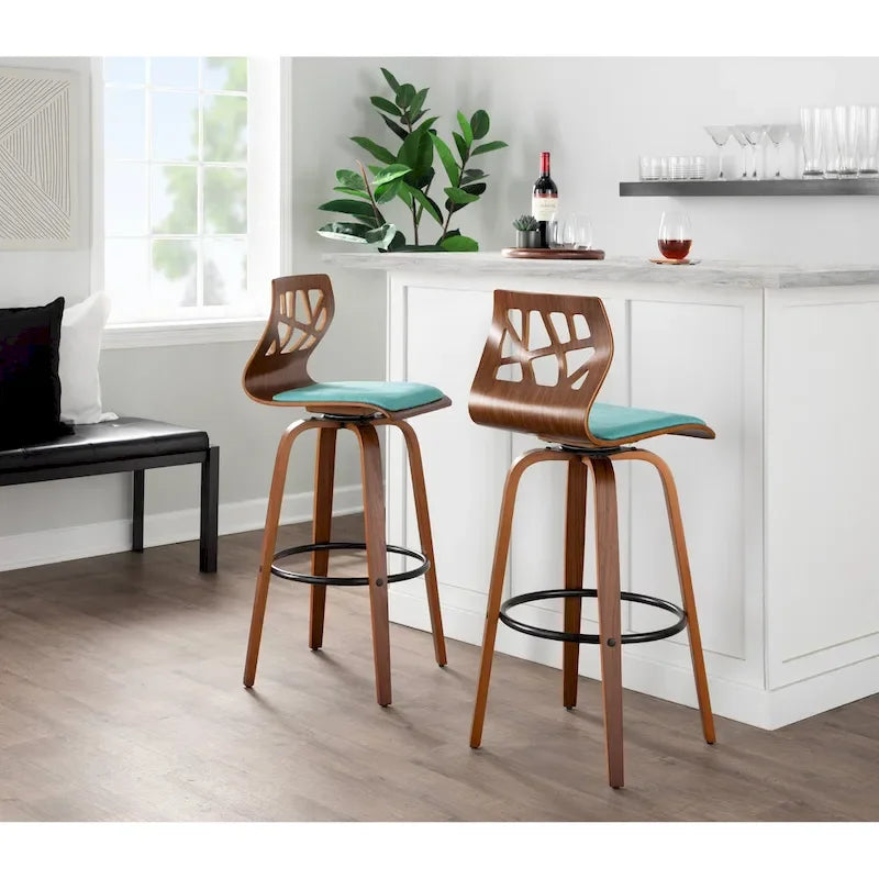Tabouret de bar à hauteur fixe, pieds en bois courbé et repose-pieds rond (lot de 2)