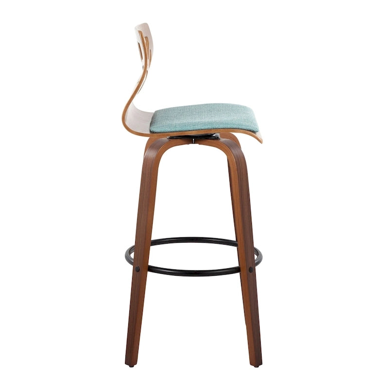 Tabouret de bar à hauteur fixe, pieds en bois courbé et repose-pieds rond (lot de 2)