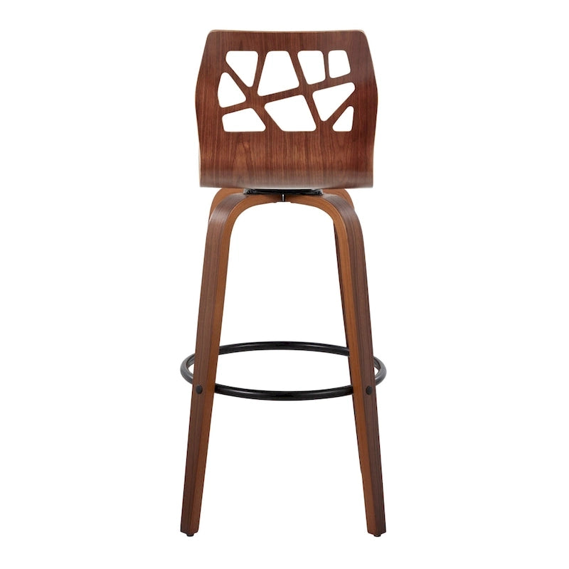Tabouret de bar à hauteur fixe, pieds en bois courbé et repose-pieds rond (lot de 2)