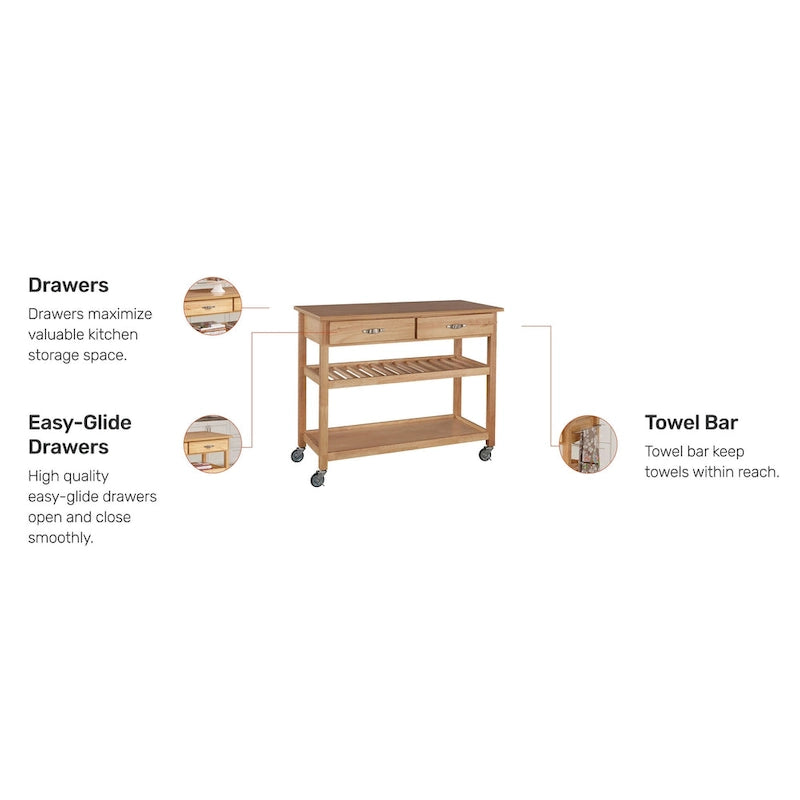 Desserte de cuisine marron avec plan de travail en bois - 45" x 21" x 36"