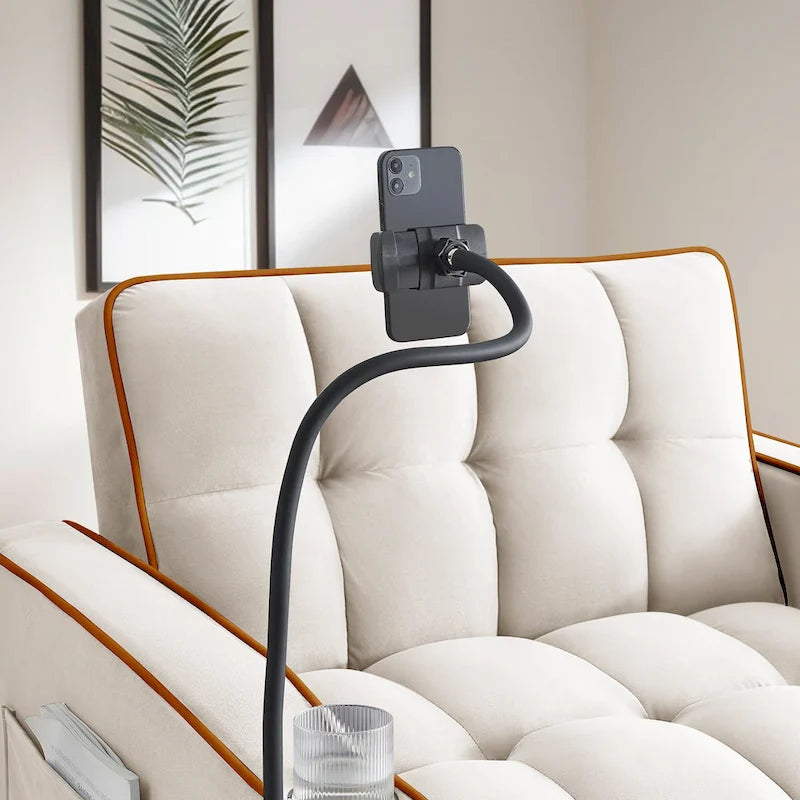 Fauteuil-lit simple convertible en velours avec dossier réglable et poche de rangement
