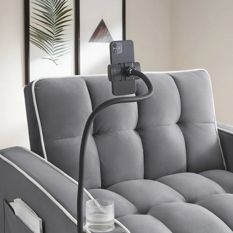 Fauteuil-lit simple convertible en velours avec dossier réglable et poche de rangement