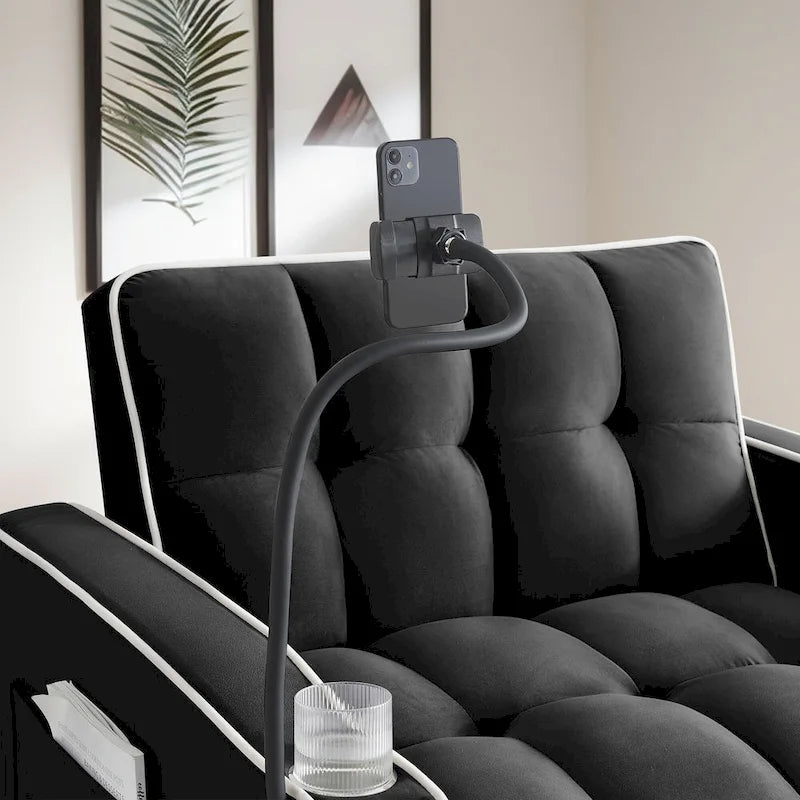 Fauteuil-lit simple convertible en velours avec dossier réglable et poche de rangement