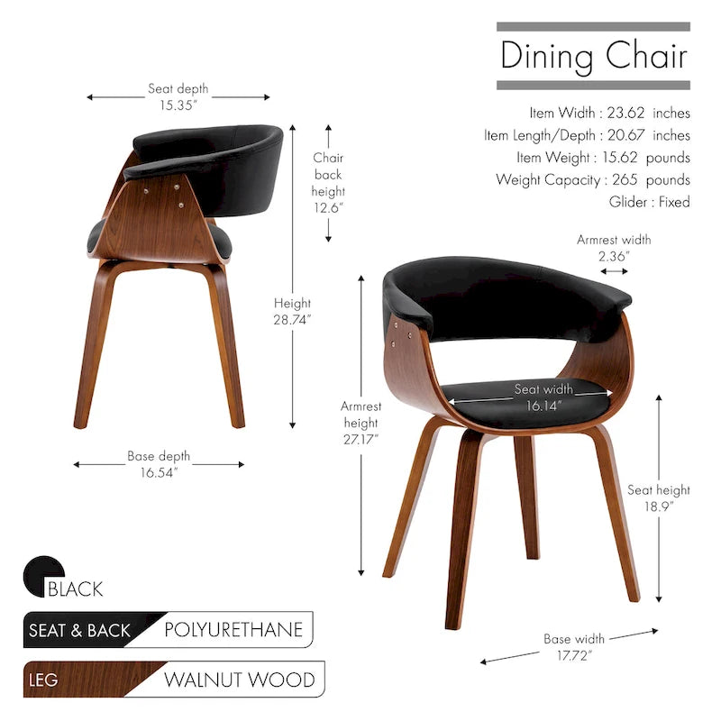 Chaise de salle à manger, revêtement en cuir PU, pieds en bois de noyer