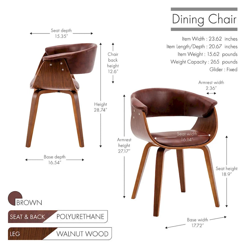 Chaise de salle à manger, revêtement en cuir PU, pieds en bois de noyer