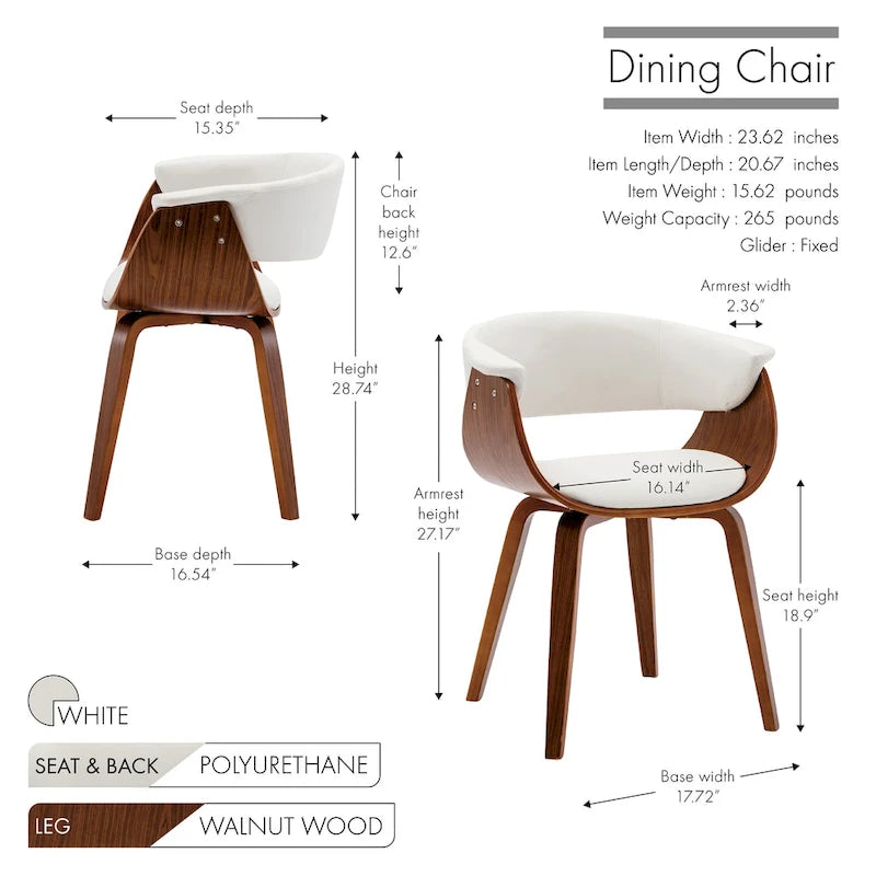 Chaise de salle à manger, revêtement en cuir PU, pieds en bois de noyer