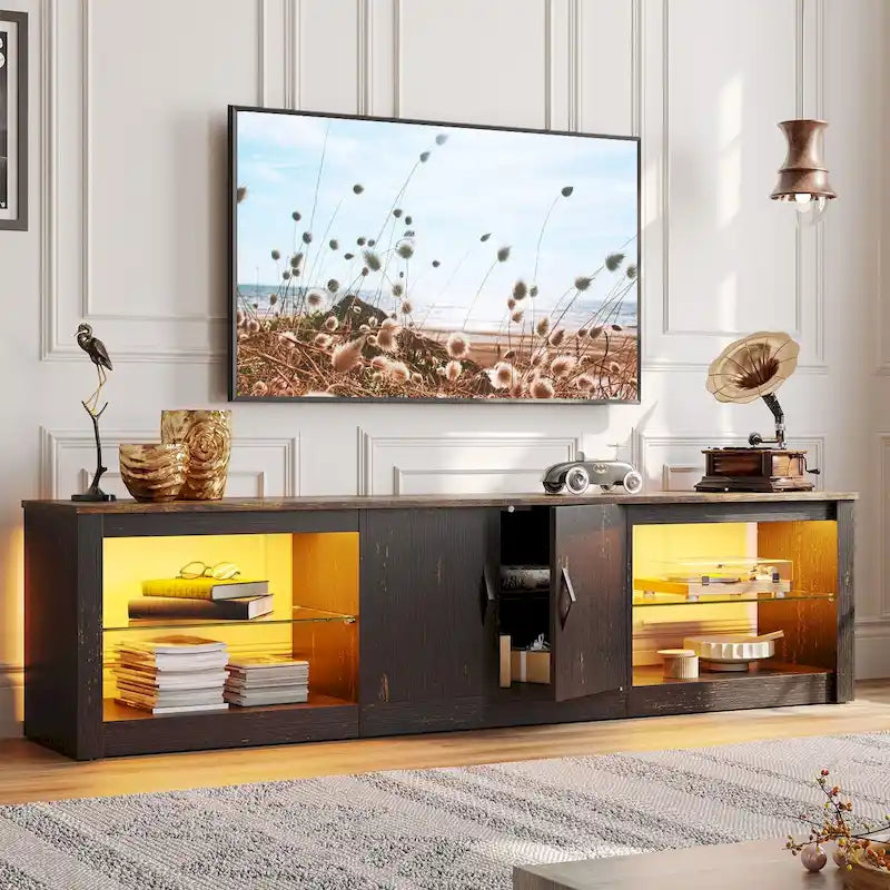 Meuble TV de 70 pouces avec centre de divertissement à lumière RGB 20 couleurs