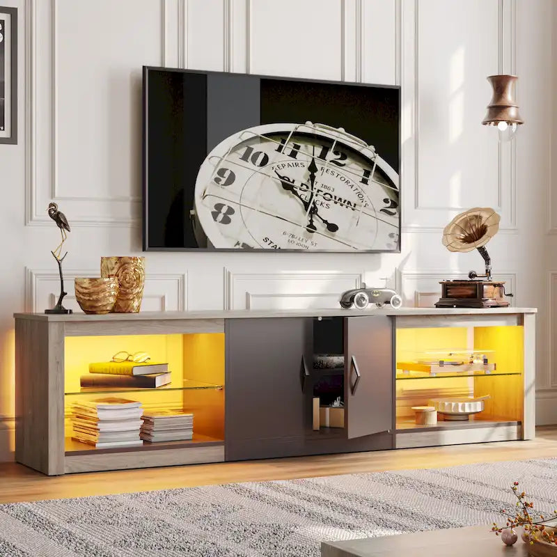 Meuble TV de 70 pouces avec centre de divertissement à lumière RGB 20 couleurs